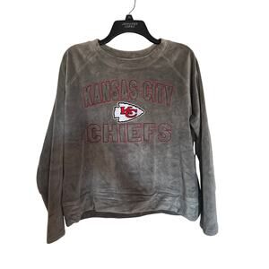 NFL Kansas City Chiefs Sweatshirt Women's Gray Velour Long Sleeve Sz L